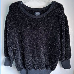 Anthropologie NWOT Maeve Black Sparkle Dolman, Cropped, Puff Sleeve Top - Medium